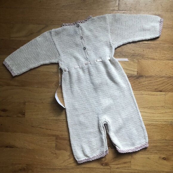 🆕Fournier Size 6M Knit Romper Natural & Blush Pink - Picture 9 of 9